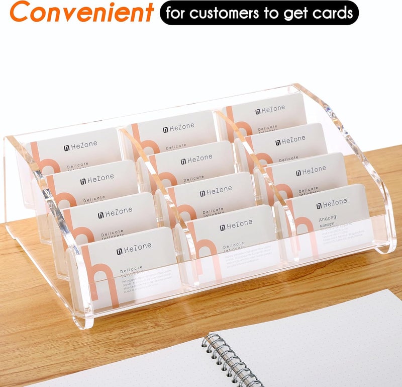 HeZone Business Card Holder Display for Desk Muitiple, Clear Acrylic Business card Stand Rack for Women and Men 12 slots 4Tier, Organize 600 cards (12 Slots - Image 5